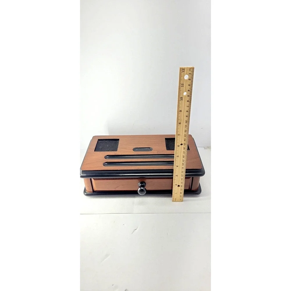 Vintage Wooden Desk Organizer Pen Holder w/ Drawer Felt Compartments Office...